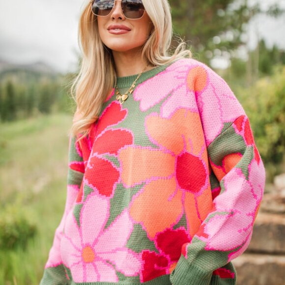 NWT Pink Lily Floral Bright Sweater in size Medium - Picture 1 of 10